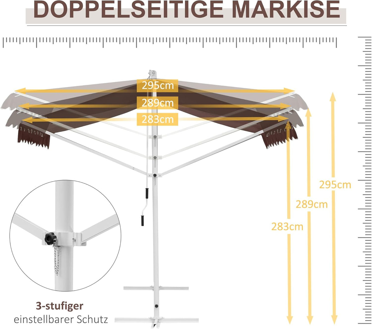 Vrijstaande Luifel – Staande Zonwering – Tuinluifel – Balkonluifel – Overkapping – Verstelbare Dakhoek – Waterafstotend PU-Polyester – 450x340x255 cm – Koffiekleur