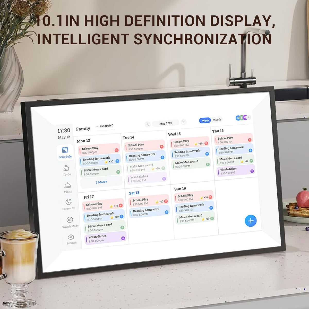 Focket 10,1 inch digitale wandplanner met kalender en takenlijst, interactief display met smart touchscreen, elektronische kalender voor gezinsagenda's, digitale fotolijst