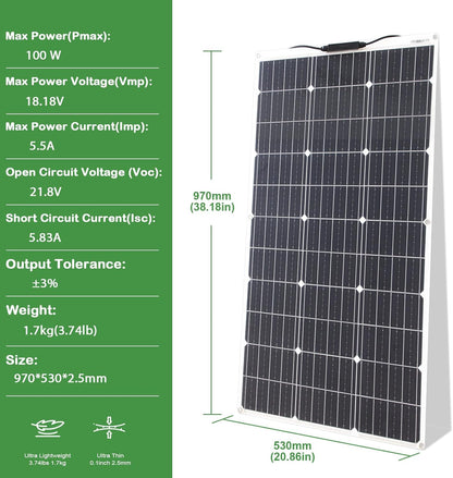 200W zonnepaneel Flexibel Kit Monokristallijn Fotovoltaïsch 20A 12V/24V Zonnelaadregelaar Zonnekabel voor Jacht Boot Off grid systeem Camping Balkon Zonnesysteem Camper