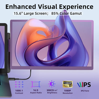 Laptopscherm Uitbreider – Extra Scherm – Draagbaar Beeldscherm – Second Screen – Schermvergroter – 15.6 Inch Full HD IPs – Verstelbaar Met 90° & 235° Rotatie – Lichtgewicht 900 Gram