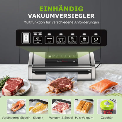 Bonsenkitchen Vacuümmachine, 15 l/min, met zakclip, greepvergrendeling en geïntegreerde snijder, voor vacuüm koken en bereiden van levensmiddelen, snelle afdichting met hoge prestaties, VS5100