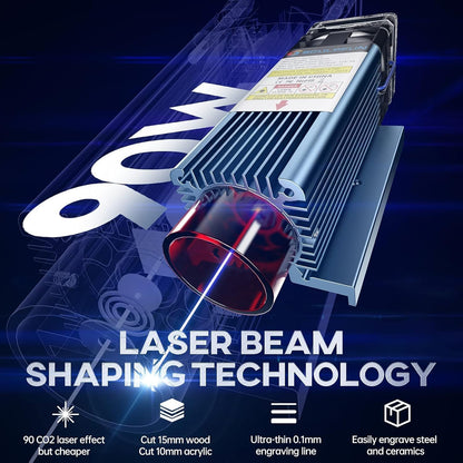 Sculpfun S9 lasergraveermachine, zeer nauwkeurige CNC laser graveermachine met 90W-effect, lasersnijder met hoge energie voor 15 mm hout, 0,06 mm ultrafijn gecomprimeerd punt met vaste focus