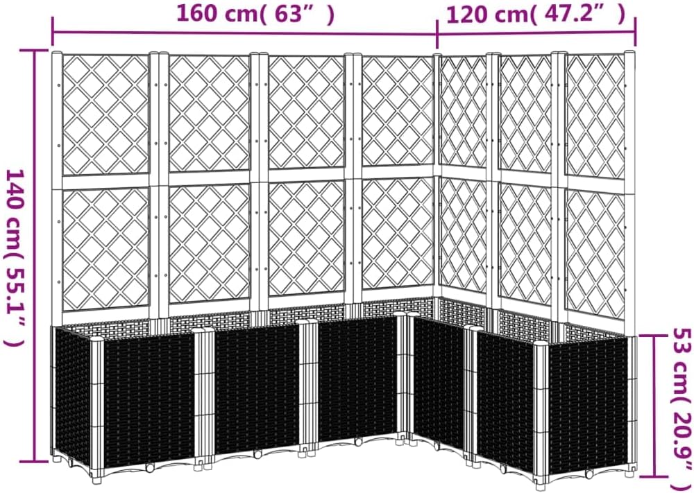 Flower Box for Garden with Integrated Plant Grid Made of PP, Pack of 6, White, 160 x 120 x 140 cm, for Climbing Plants, Modular and Robust Design for Outdoor Use, Ideal for the Vegetable - QUORE