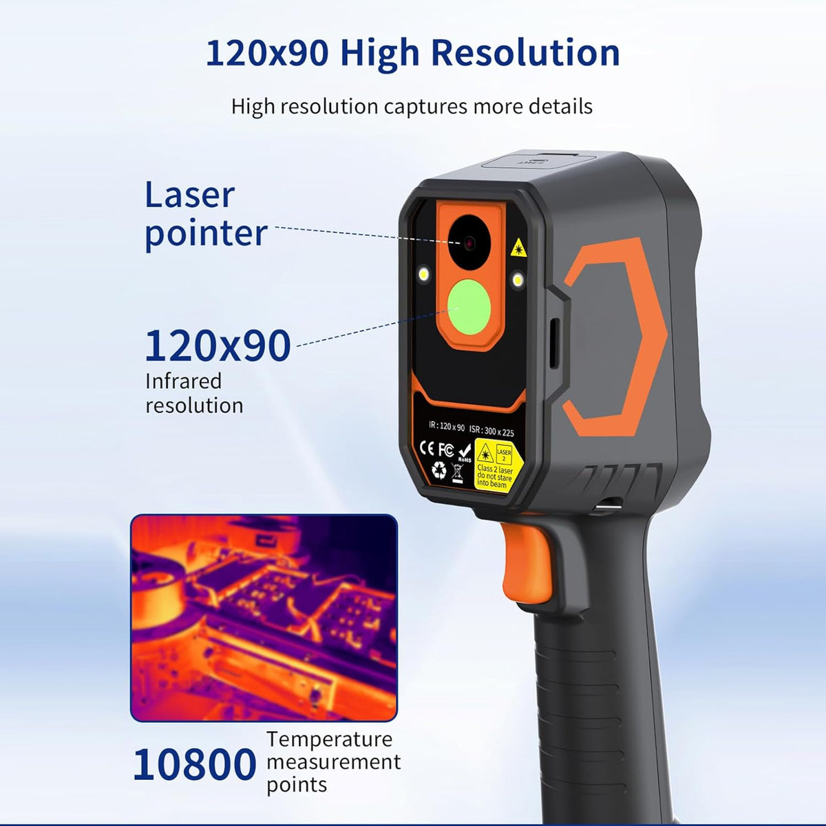 Warmtebeeldcamera, 300 X 225 Super IR-resolutie Draagbare Infraroodcamera met 2600 MAh Batterij 8 GB Opslag, voor Ingenieurs, Elektriciens, Bouwinspecteurs
