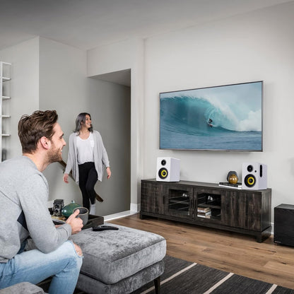 Sanyun SW206 4” HiFi Boekenplankluidsprekers met Studiomodus, 80W Actief, Bluetooth 5.4/Optisch/Coaxiaal/TRS/Aux/24bit DAC USB, voor Draaitafel TV PC Desktop, MDF Kabinet, Afstandsbediening, Wit