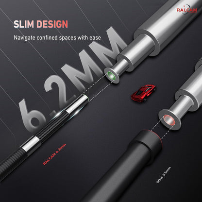 Ralcam Endoscoopcamera met licht, endoscoopcamera met 210° beweegbare kop, 6,2 mm sonde, 5 inch HD-scherm, IP67-inspectiecamera, 1,5 m elastische slangenbuis, buiscamera voor auto en huis