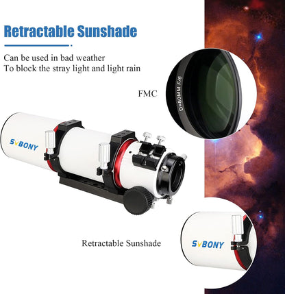 Svbony SV550 APO Refractor Telescoop, 80F6 Apochromatisch Triplet ED OTA, FMC Dubbel Snelheid Focus, voor Diep Sky Fotografie Visueel Astronomie