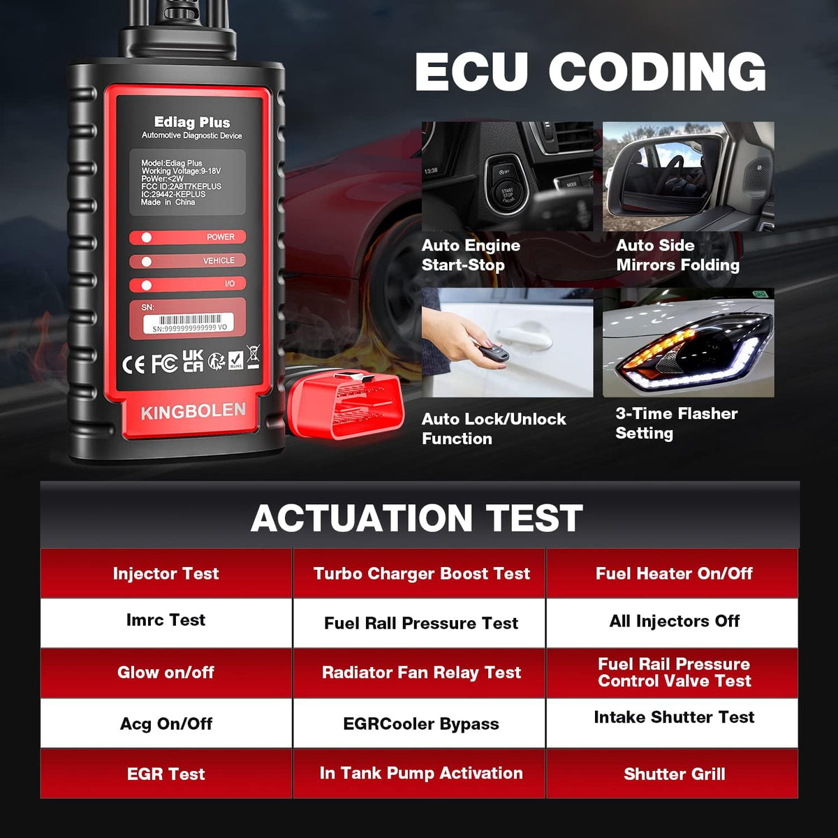 KINGBOLEN Ediag Plus Autodiagnosekoffer, OBD-II Franse diagnose voor 15 complete systemen, Can-FD, auto-wijn, ECU-codering en actieve test, gratis update 1 jaar