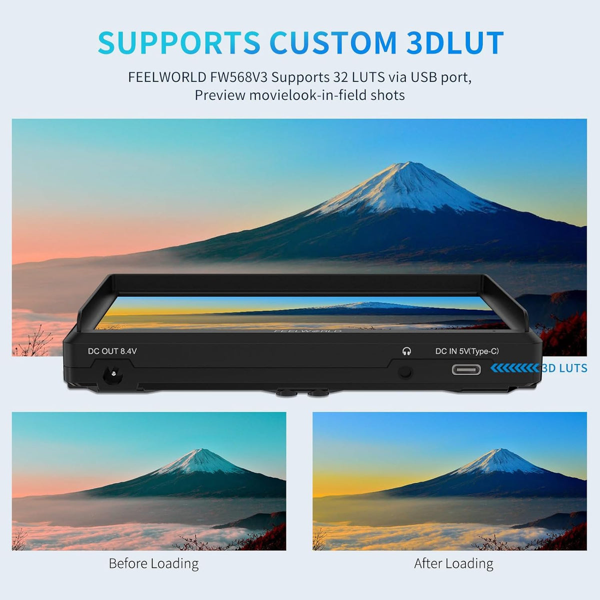 FEELWORLD FW568 V3 6 Inch Camera Field Monitor FHD 1920x1080 IPS,with 3D LUT,4K HDMI Input and Loop,Peak Focus DSLR Video Assist,HDR Waveform, Parasol for Movie Video Recording - QUORE