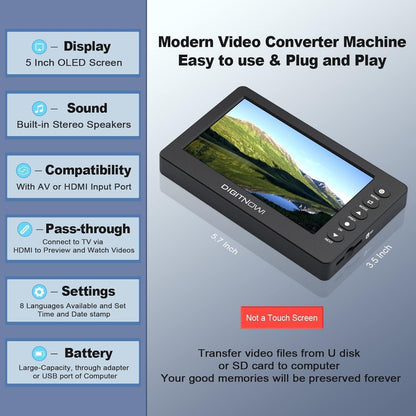 VHS naar digitale converter, HD Video Grabber, 1080p 60 fps video naar digitale converter, opnemen van video en audio van VCR, VHS, Hi8, DVD, camcorder (zwart mini DV-afspeelapparaat)