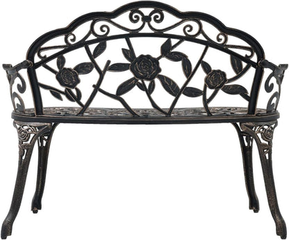 Garden Bench, Garden Bench, Patio Furniture, Cast Aluminium, Bronze, 100 cm - QUORE