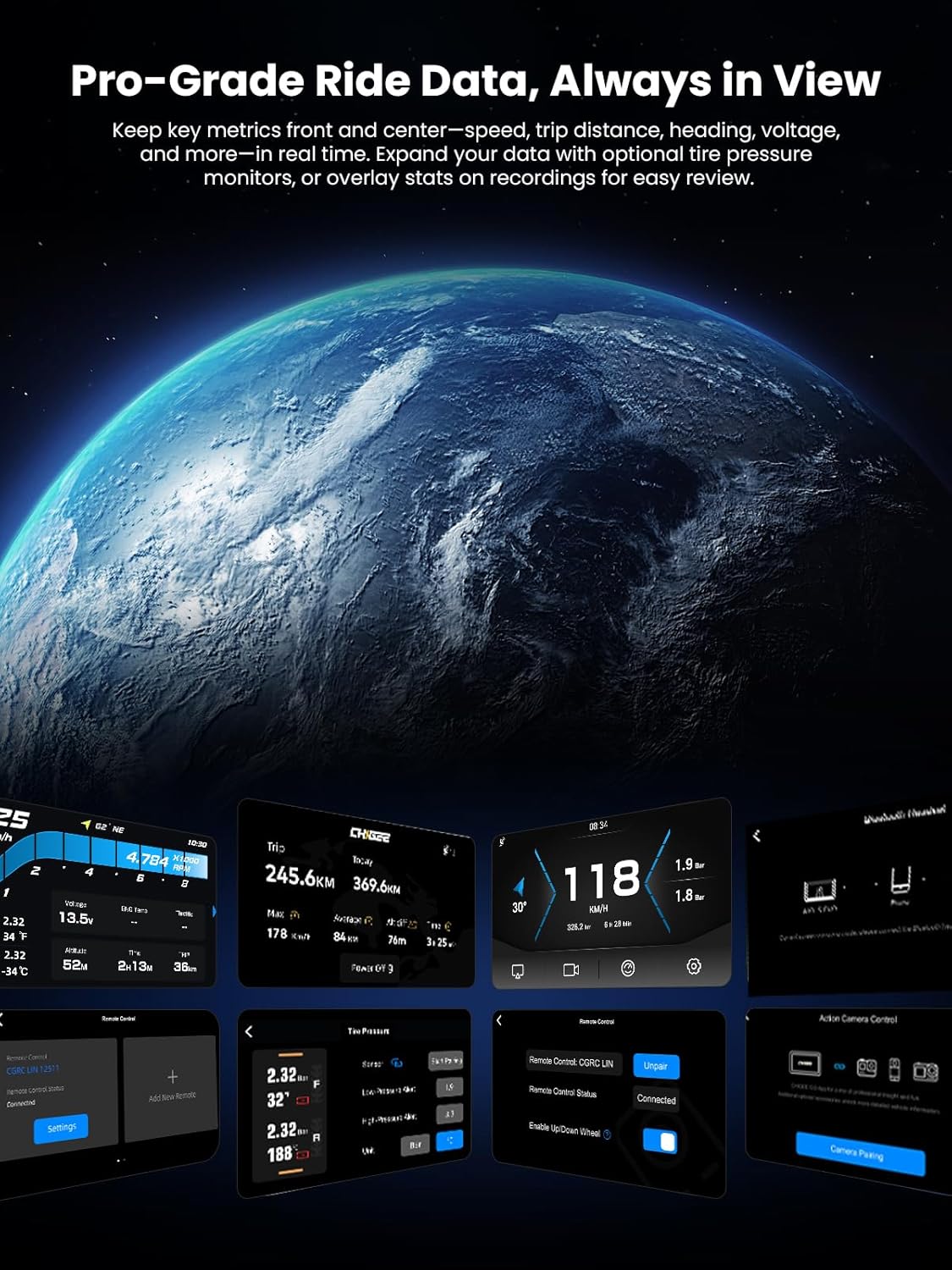 Motorsysteem – Motorboordcomputer – Motorrijder Dashboard – Motor Navigatie – Motorrij Veiligheidssysteem – Draadloze CarPlay & Android Auto – Dubbele 1080p Kamera’s Vorder- en Achterkant