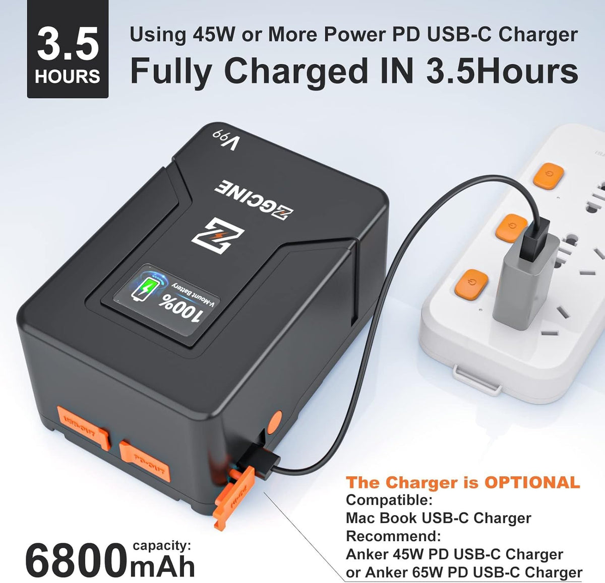 V-Mount Accu – Camera Accu – Batterij – Powerbank – V-Lock Batterij – 99Wh Capaciteit – PD USB-C Snelladen