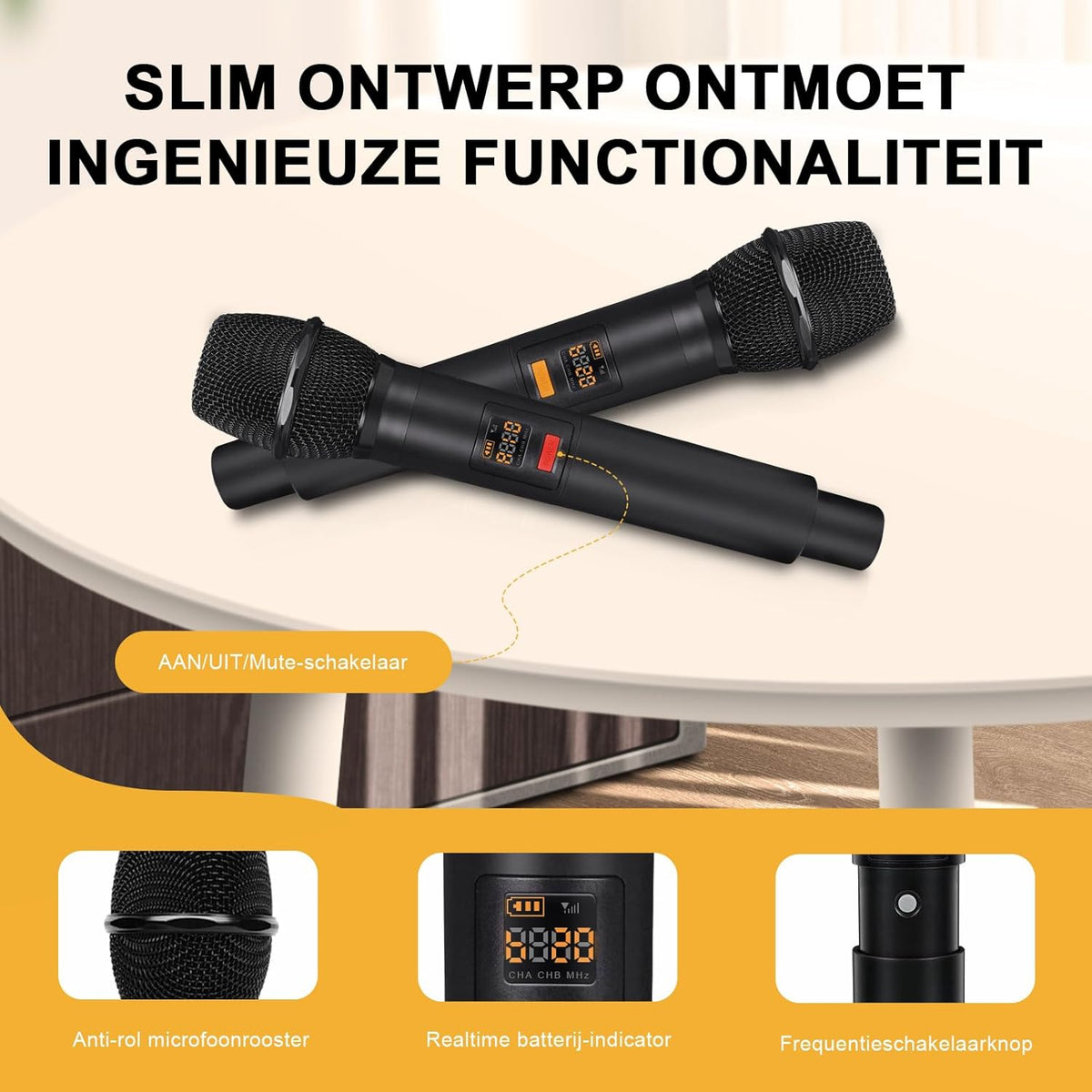 4-Kanaals Draadloos Microfoonsysteem, UHF Rackmount met 4x 10 Frequenties, 260ft Bereik, Dynamisch Handmicrofoon voor Zingen, Karaoke, Kerk, DJ, Feest (MWM-41F)