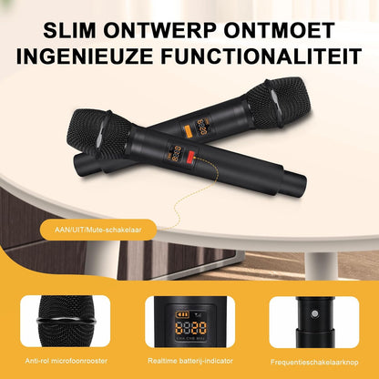4-Kanaals Draadloos Microfoonsysteem, UHF Rackmount met 4x 10 Frequenties, 260ft Bereik, Dynamisch Handmicrofoon voor Zingen, Karaoke, Kerk, DJ, Feest (MWM-41F)