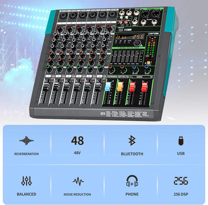 DJ Audio Mixer – Mengpaneel – Mixer – Mengtafel – Geluidsmixer – 6 Kanalen – Bluetooth en USB/MP3 – 256 DSP Effecten