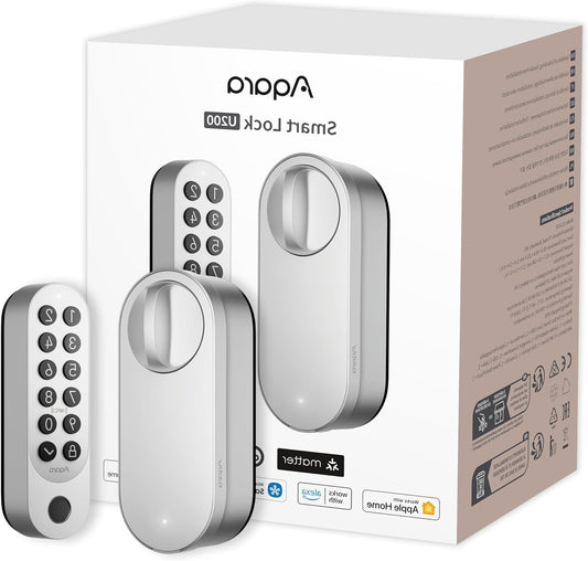 Aqara Smart Lock U200 (Includes Fingerprint Keyboard), Matter over Thread, Smart Door Lock with Apple Home Key and Rechargeable Battery, Supports Homekit, Google Home, Alexa and SmartThings, Silver - QUORE