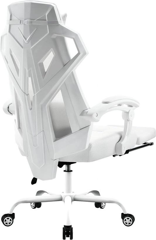 GTPLAYER Ergonomic Office Chair, Gaming Chair, Swivel Chair, Adjustable Lumbar Support, Headrest, Back-Friendly, Manager Chair with Connecting Armrests, Silent Wheels, White - QUORE
