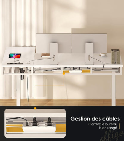 Verstelbaar Hoekbureau – Elektrisch Bureau – Zit Sta Bureau – L-vormig Bureau – Hoekbureau Met Opberglades – Elektrische Hoogteverstelling 72-118 cm – Ingebouwde Stopcontacten En USB-poort