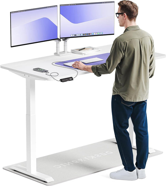 Desktronic HomeOne Desk - Height Adjustable 160 x 80 cm - Fast Twin-Motor Stand Desk - Very Stable Electric Standing Desk - One-Piece Table Top Standing Desk - Touch Screen Control - QUORE