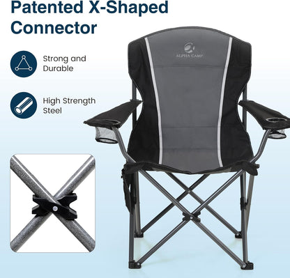 HIGH POINT SPORTS Campingstoel, opvouwbare visstoel, inklapbaar, belastbaar tot 160 kg, klapstoel met armleuning, bekerhouder, stalen frame, draagbare campingstoel, zwart-grijs, 2 stuks