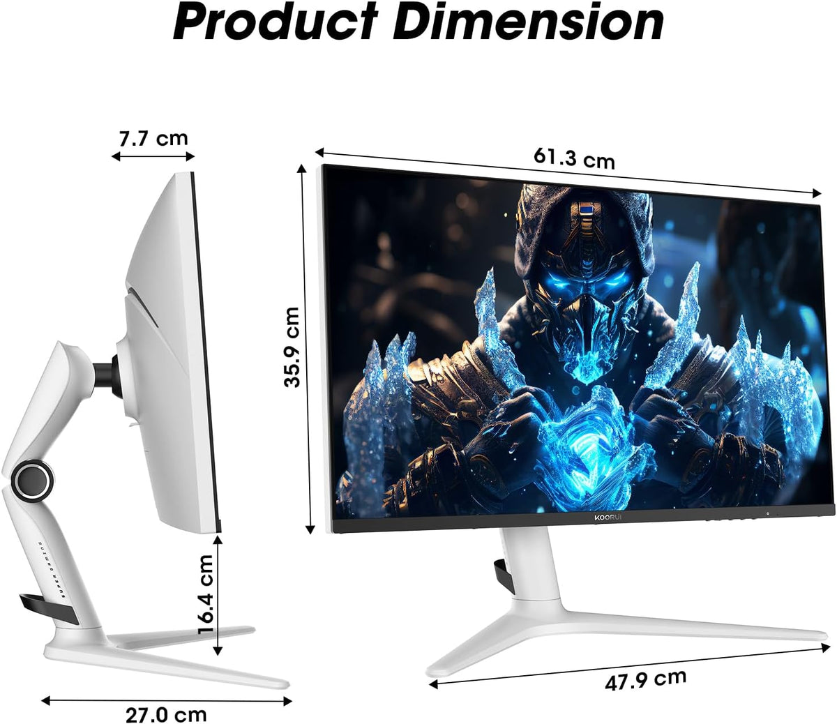 KOORUI Gaming Monitor 27 inch, 240Hz, VA Mini LED, 1ms, QHD Gaming Screen Adaptive Sync, 2xHDMI 2.0 & DisplayPort 1.4, HDR 1000, DCI-P3 95%, VESA 75 x 75 mm, Eye Care, Height Adjustable - QUORE