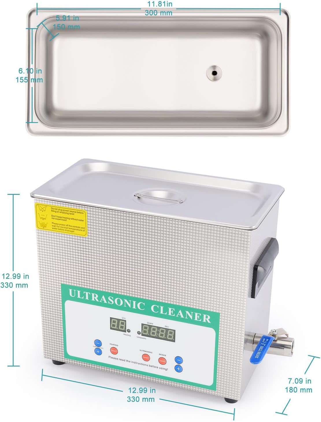 stonylab Ultrasone Reiniger, Professioneel Alle Doeleinden Roestvrij Staal Ultrasonic Cleaner met Digitale Displaytimer en Warmteregeling voor laboratorium 220V, 6,5 L