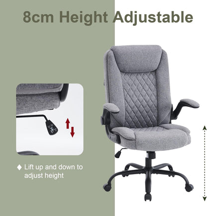 CASTLOVE Bureaustoel, ergonomische bureaustoel met gevoerde armleuningen, inklapbaar, in hoogte verstelbaar, kantelfunctie en hoofdsteun, comfortabel voor thuiskantoor, bureaustoel, 150 kg (Grijs)