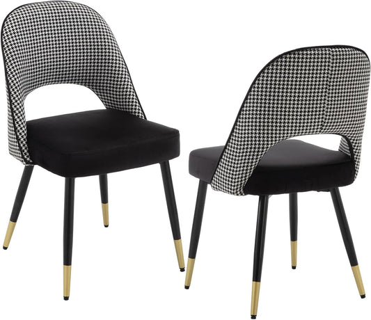 chairus Set of 2 Velvet Dining Chairs for Kitchen Living Room Modern Armless Office Chair Hollow Back Upholstered Corner Chairs with Metal Legs (Black-2) - QUORE