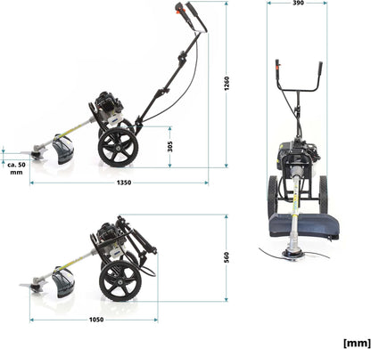 Wiltec benzine bosmaaier op wielen grastrimmer 1,9 kW 2-in-1 multitool gazon gras bos tuinmaaier