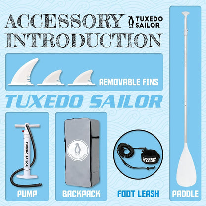 Tuxedo Sailor Opblaasbaar Stand-up Paddleboard 320 x 83 x 15 cm Opblaasbaar SUP Voor Alle Niveaus van Vaardigheden