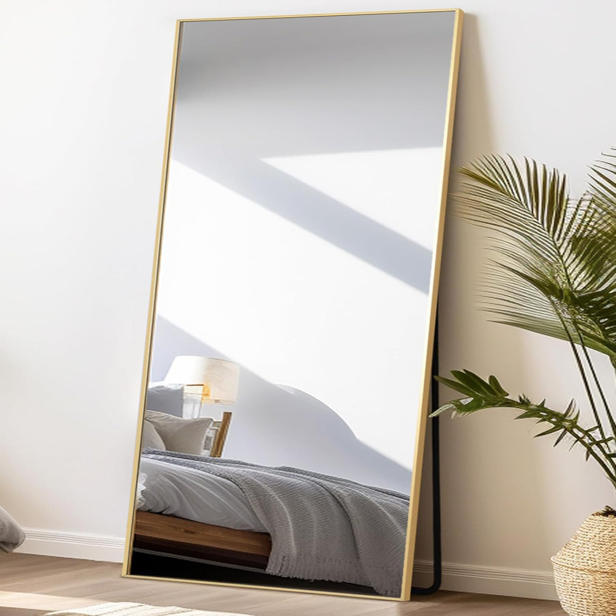 Volledige lichaamsspiegel, 204 x 104 cm, staande spiegel, vloerspiegel, grote staande spiegel voor slaapkamer, woonkamer, hal en entree, wandspiegel, goudkleurig