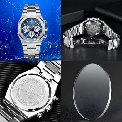 Pagani Design horloges voor heren, Japans kwarts VK63, roestvrijstalen chronograaf polshorloge, saffierspiegel, 200 m waterdicht, 1707, Wit