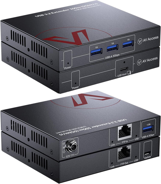 AV Access USB 3.0 Extender over Cat6a/7 100M/328FT - 4 USB-C Input Ports, Plug and Play, No Driver for All Operating Systems, Keyboard and Mouse over Ethernet