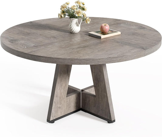 LITTLE TREE Ronde eettafel voor 4-6 personen, 117 cm eetkamertafel met houten voetstuk basis, grijze eettafel, cirkel keukentafel voor eetkamer, keuken, woonkamer (alleen tafel)