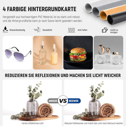 NEEWER LP40 Lichtbak voor fotostudio, 40 W, 40 W, 40 W, opvouwbaar, draagbaar, 4 achtergronden, 5600 K, 144 leds, 5310 lx/0,5 m, dimbare tent voor elektronica-sieraden