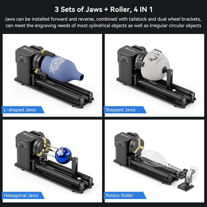 SCULPFUN RA Pro Max Rotary Roller, 4-in-1 roterende Chuck voor lasergraveermachine, Y-as rotatiemodule, met 180° instelbare hoek, voor het graveren van cilindrische, onregelmatige ronde objecten