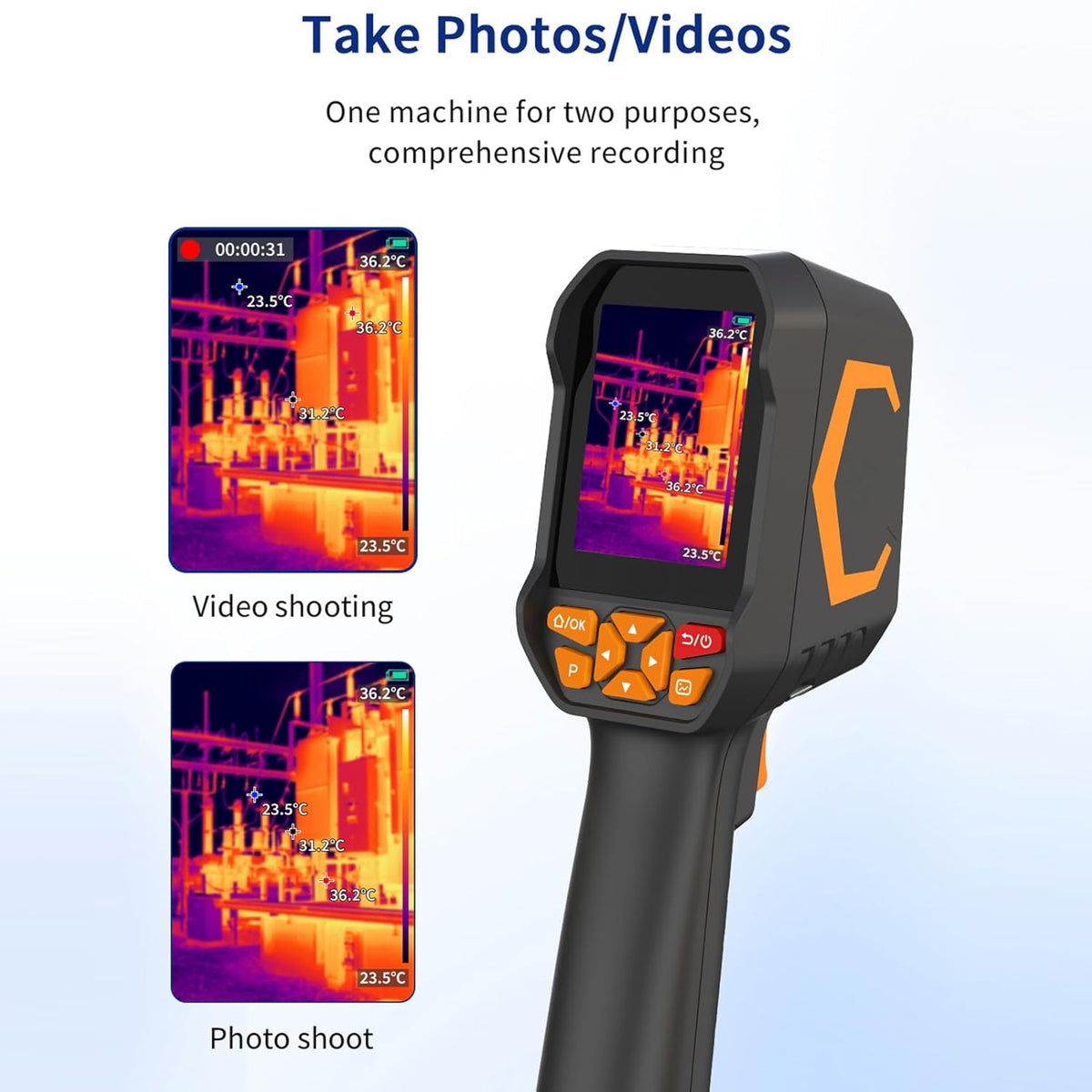 Warmtebeeldcamera, 300 X 225 Super IR-resolutie Draagbare Infraroodcamera met 2600 MAh Batterij 8 GB Opslag, voor Ingenieurs, Elektriciens, Bouwinspecteurs