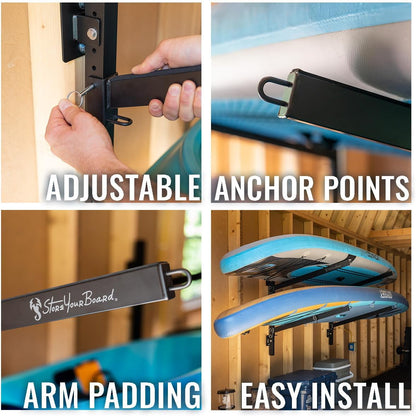 StoreYourBoard Standup Paddleboard en Surfboard Opbergrek, 2 SUP verstelbaar wandmontagesysteem, Heavy Duty houdt 200 lbs