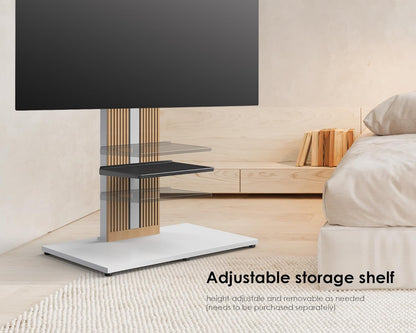 FITUEYES Design TV-standaard op standaard, voor schermen van 55 tot 88 inch, in hoogte verstelbaar, tv-kast van massief hout, draaibaar, maximale belasting 60 kg, hoek verstelbaar ± 30 graden,