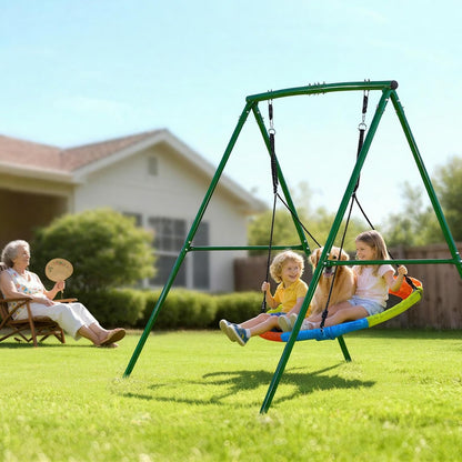 VEVOR Tuinschommel van metaal, A-vormig, voor kinderen, maximale belasting 199,6 kg, rond, diameter 101,6 cm, voor buiten, erf en park, groen en kleurrijk