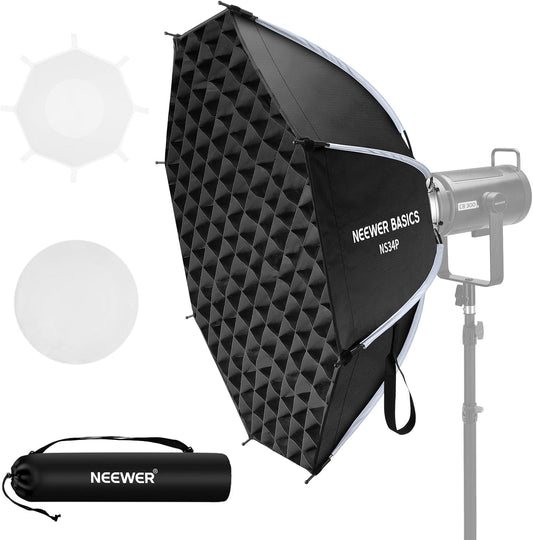 NEEWER BASICS Achthoekige Softbox Kit voor Studio Fotografie Video-opname Streaming, 35"/90cm Quick Release Bowens Mount Softbox/Grid/Lichtdiffusers/Bag, voor Continue Verlichting Strobe Flash, NS34P