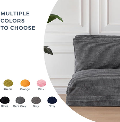MAXYOYO Opvouwbare corduroy sofa zitzak bedstoel schuimvulling extra dikke 4-voudige vloerbank matras voor volwassenen, inclusief afneembare en machinewasbare hoes voor woonkamer, donkergrijs, 76 x