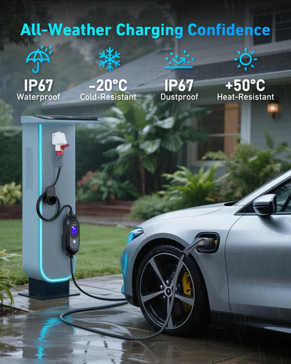 Evjuicion Elektrische autolader 11 kW CEE driefasig 6 A-16 A EV-lader type 2 met muurbeugel, digitaal display, instelbare laadtijd [0-12 uur] Draagbaarheid 6 m oplaadkabel type 2 met tas