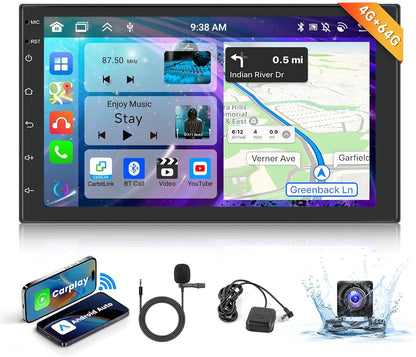 【4+64G】Podofo 8-Core Android 13 Autoradio Draadloze Carplay Android Auto Bluetooth met 7"Touchscreen, Radio RDS/FM met Wifi/GPS Navi+AHD Back up Camera DSP/HiFi
