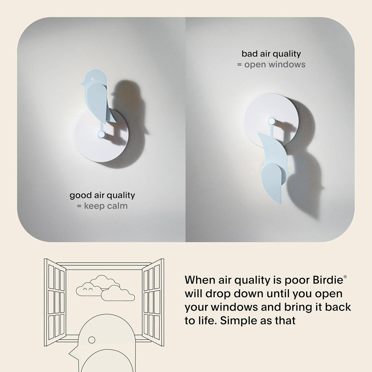 Birdie 2.0 Design CO2-monitor voor binnenshuis, luchtkwaliteitsmeter voor thuis en op kantoor, bevordert geestelijke en lichamelijke gezondheid (Glacier)