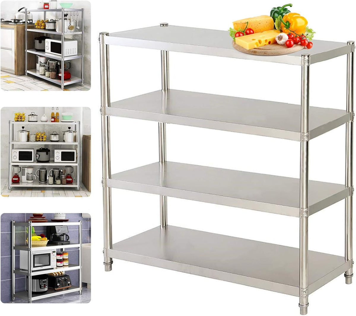 Stainless Steel Kitchen Rack Storage Hospitality Shelf Storage Rack Stainless Steel Rack Heavy Duty Shelf Kitchen Standing Shelf Shelves Horror Rack Wall Shelf Stat Rack Silver 120 x 40 x 150cm 4 Shelves - QUORE