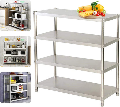 Stainless Steel Kitchen Rack Storage Hospitality Shelf Storage Rack Stainless Steel Rack Heavy Duty Shelf Kitchen Standing Shelf Shelves Horror Rack Wall Shelf Stat Rack Silver 120 x 40 x 150cm 4 Shelves - QUORE