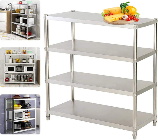 Stainless Steel Kitchen Rack Storage Hospitality Shelf Storage Rack Stainless Steel Rack Heavy Duty Shelf Kitchen Standing Shelf Shelves Horror Rack Wall Shelf Stat Rack Silver 120 x 40 x 150cm 4 Shelves - QUORE