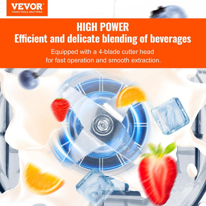VEVOR Professionele blender met bescherming, gecombineerd met 2 l glazen kruik, roestvrij staal, 9 snelheden en 5 functies, voor smoothies, zwart, 280 x 240 x 505 mm
